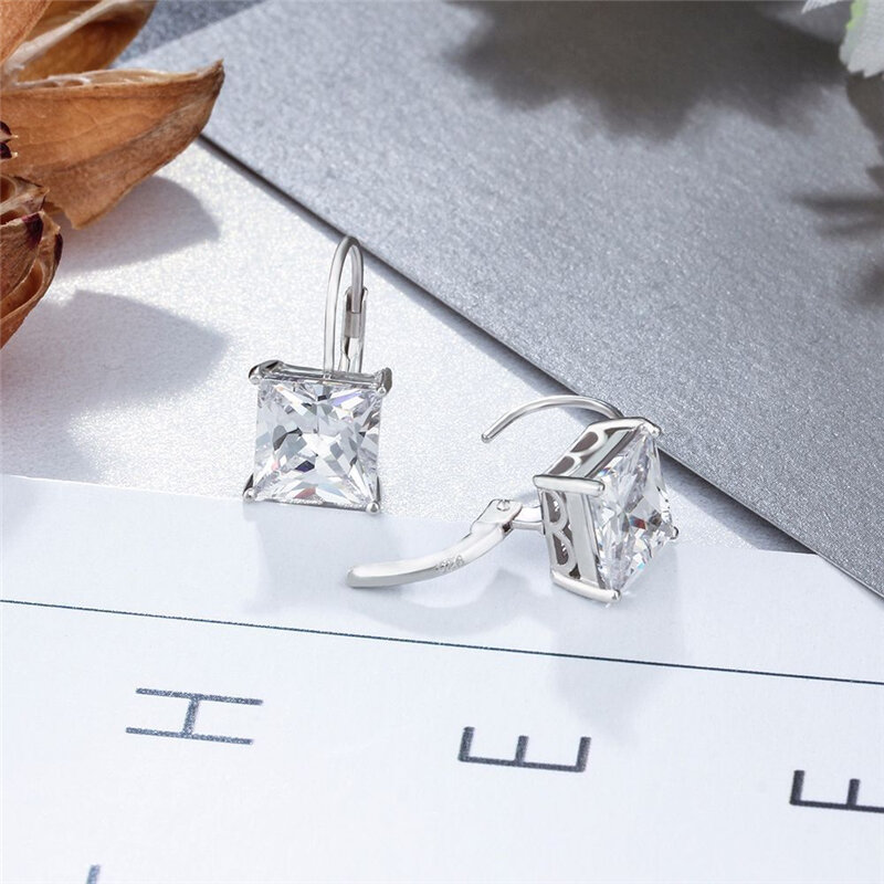XINSOM 100% Real 925 Sterling Silver Earrings For Women 9MM Square Zircon Party Wedding Dangel Earrings Fine Jewelry 20MARE9
