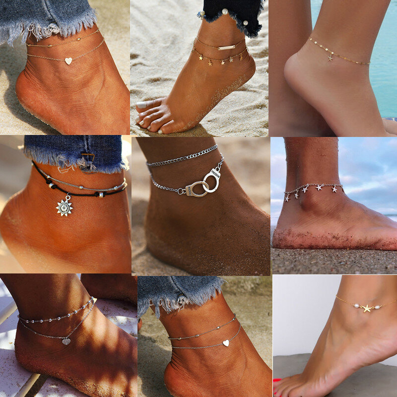 Boho Style Star Anklet Fashion Multilayer Foot Chain 2023 Handcuffs Ankle For Women Bracelet Beach Accessories Gift цепочка
