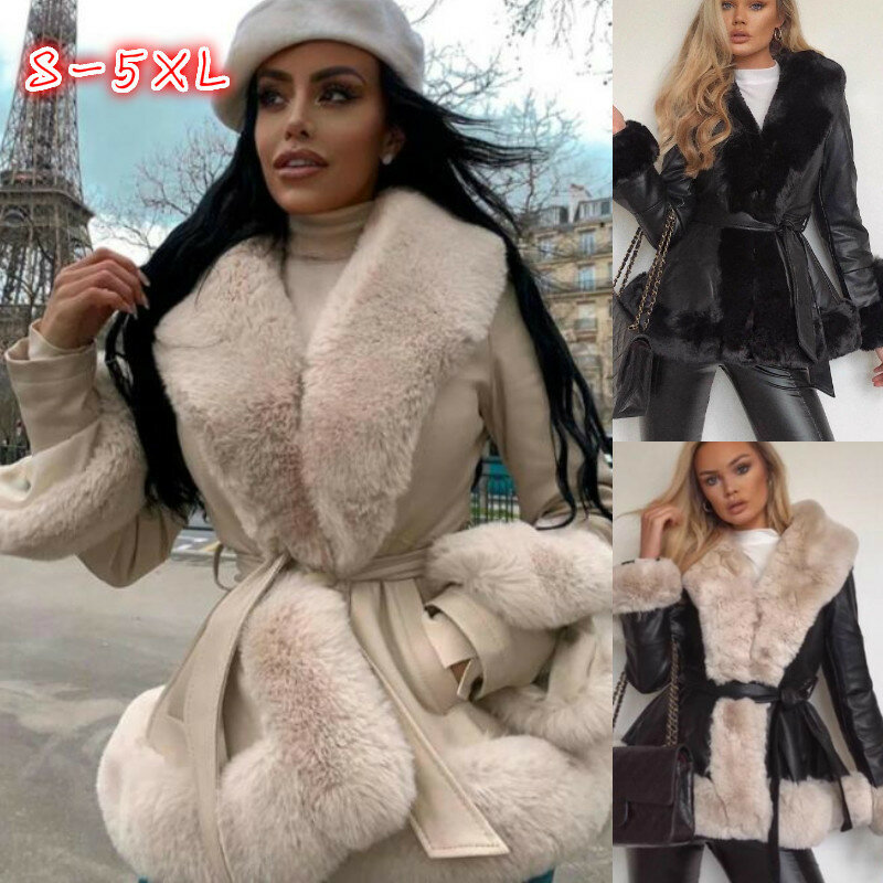 Chaqueta de talla grande para mujer, abrigo de piel sintética, ropa de calle elegante, Parka acolchada, prendas de vestir exteriores peludas de invierno