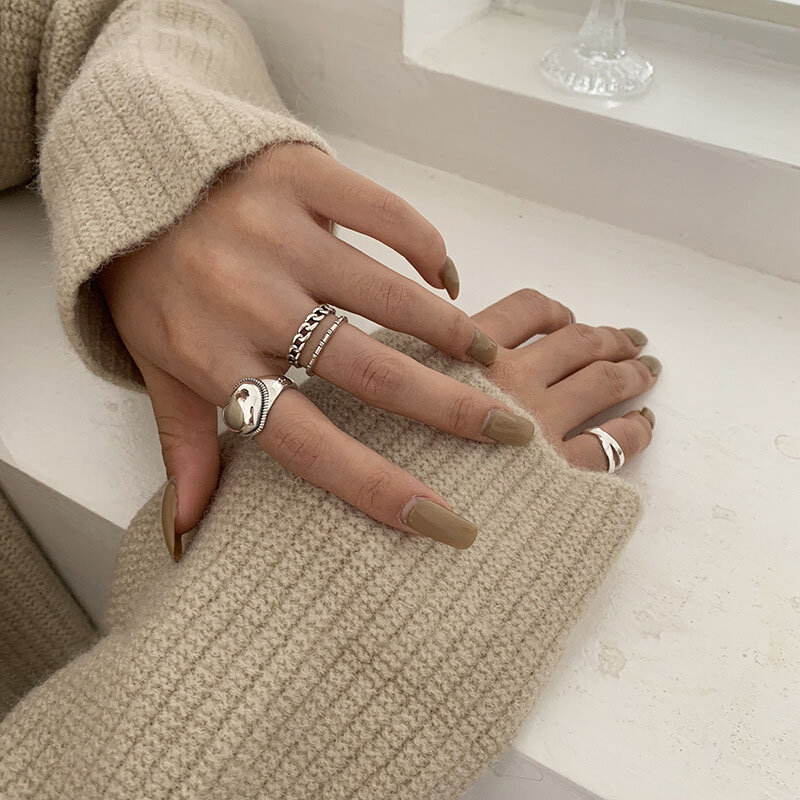 Xiyanike evitar alergia prata cor anéis vintage simples amor corrente dedo jóias para mulheres casal acessórios de festa