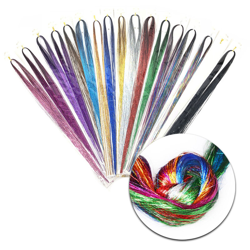Extensiones de Cabello sintético brillante para mujer, accesorios de fibra de alta temperatura, hebras de brillo de oropel en trenzas