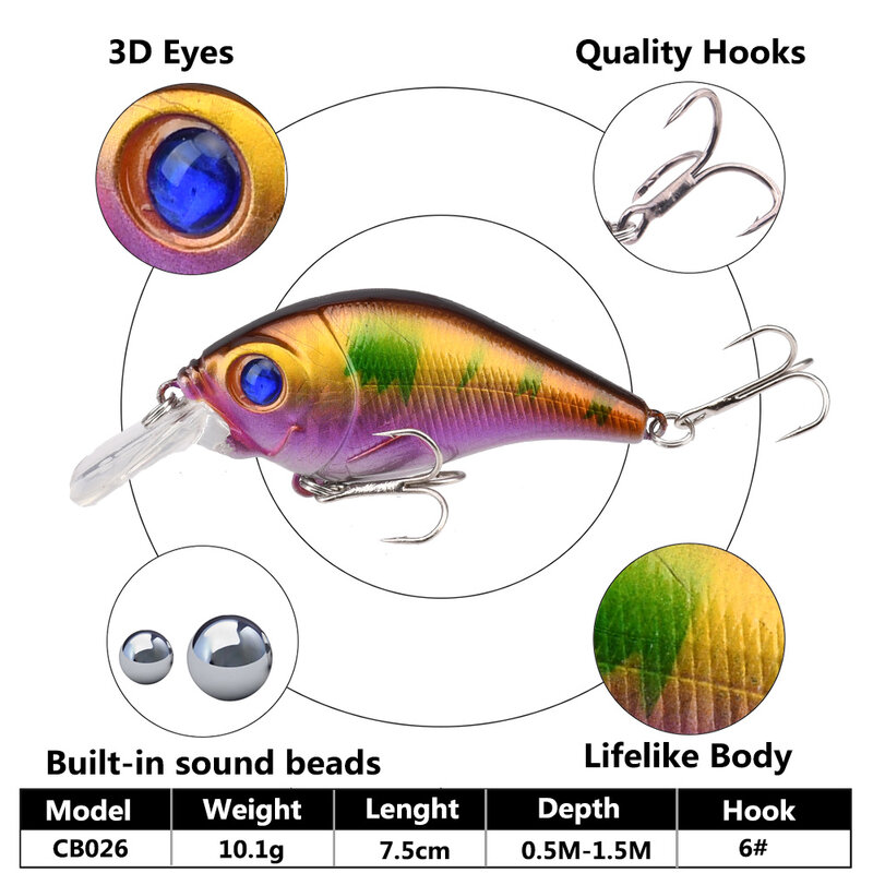 الصيد إغراء البلاستيك Crankbait 10.1G/7.5 سنتيمتر المتذبذب لصيد الأسماك الطعم كرنك إيسكا الاصطناعي ل بايك 1 قطعة