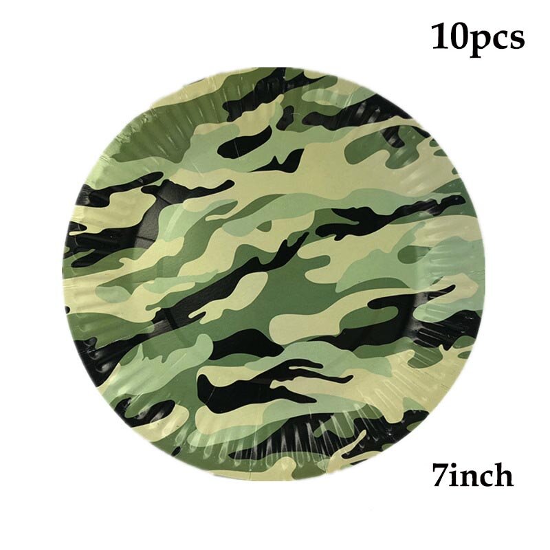 ทหารวันเกิด Camouflage ถ้วยกระดาษแผ่นผ้ากันเปื้อนแบนเนอร์บอลลูน Tank Army พัดลมปาร์ตี้ตกแต่งลูกเสือ