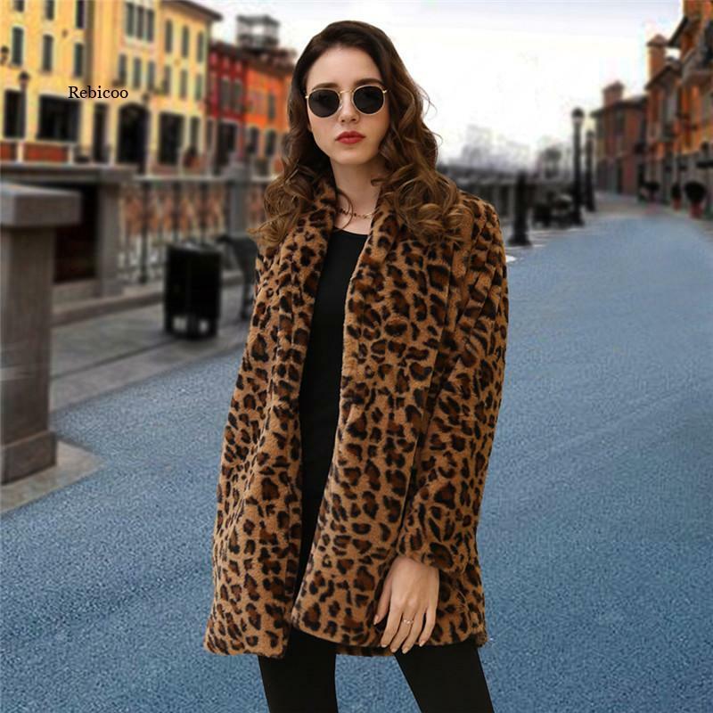Manteau en fausse fourrure léopard pour femme, Long manteau de luxe, revers ample, épais et chaud, vêtements d'extérieur