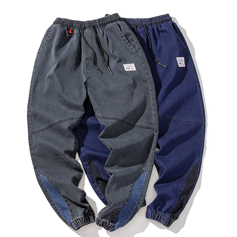 Niebieska w stylu Casual dżinsy dla mężczyzn japońska moda uliczna męskie dżinsy 2020 spodnie Cargo spodnie Harajuku sportowa, na co dzień mężczyźni Punk męskie spodnie