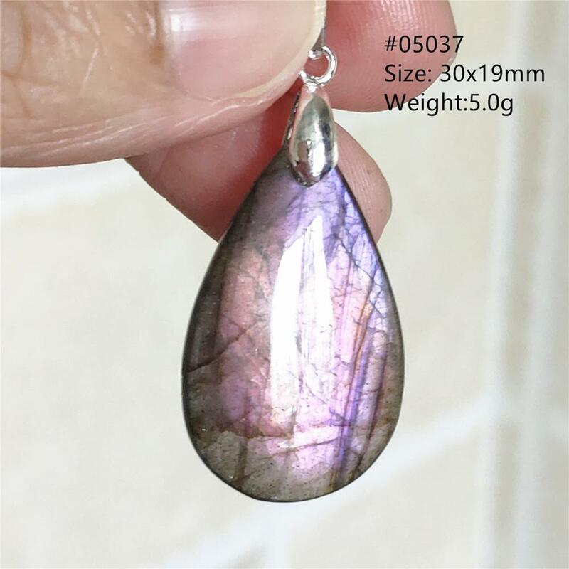 Véritable naturel violet lumière Labradorite Rare pendentif femmes gemmes goutte d'eau guérison coeur ovale cristal collier bijoux AAAAA