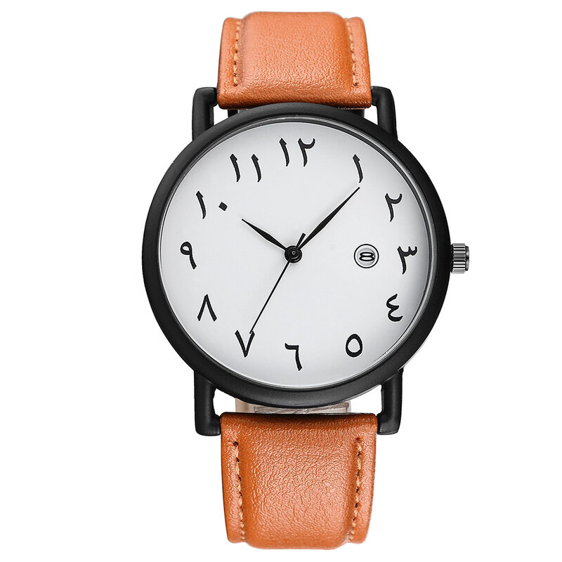 Relógio de pulso de couro masculino, relógio esportivo casual com data e algarismos arábicos, marca de luxo 2021