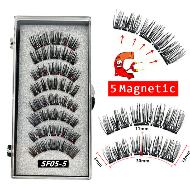 4 pairs 5 Magnets 3D Magnetic False Eyelashes Handmade Artificial Faux Cils Magnetic Natural Mink Eyelashes with Tweezers