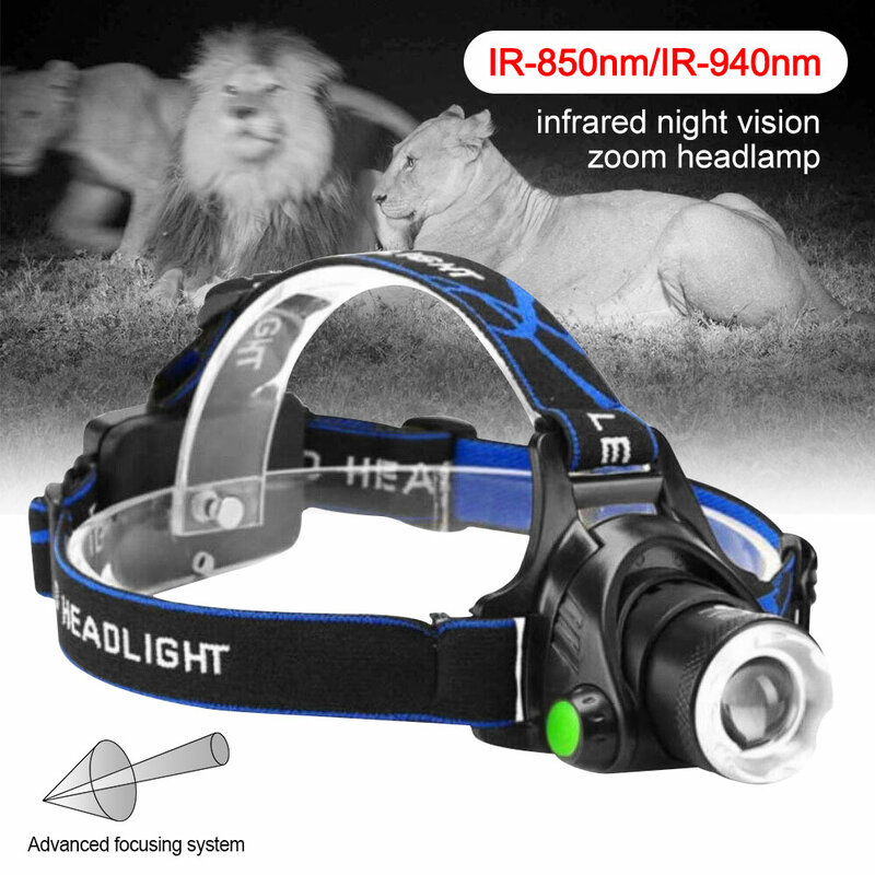 850nm/940nm 3 tryb LED zoom reflektor podczerwieni LED polowanie IR Night Vision latarka Head Light 18650 bateria 2400mAh