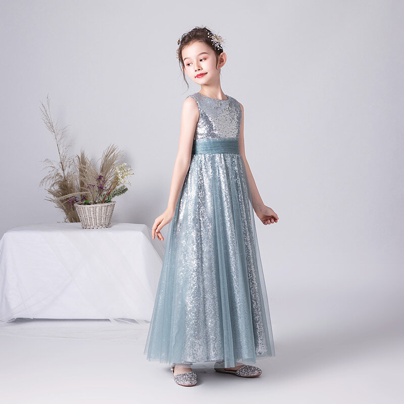 Dideyttawl Sparkly Junior Bridesmaid Dress Sequins Kids Formal Birthday Party Gowns Tulle Flower Girl Dresses