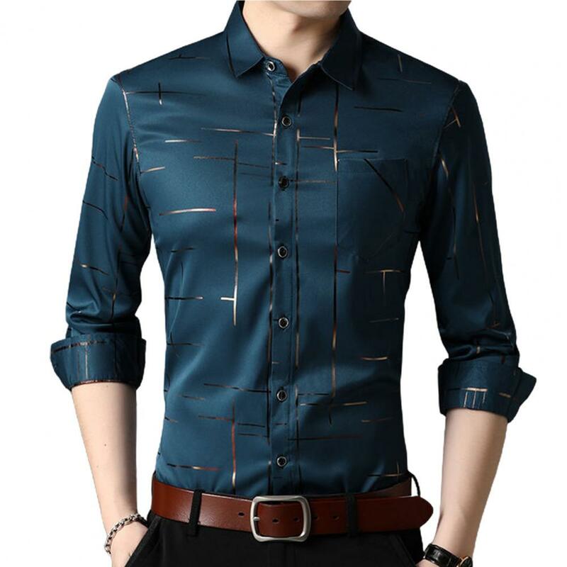 2021 남성 드레스 셔츠, 긴 소매 슬림 비즈니스 캐주얼 셔츠, 턴다운 칼라 줄무늬, 싱글 브레스트, 고품질