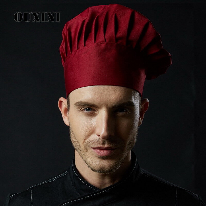 Chapéu de chef ajustável, preto, masculino, de cozinha, elástico, com listras, para trabalho em restaurante, cozinhar