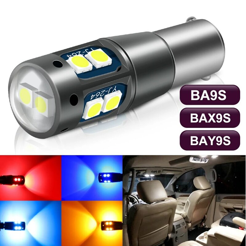 Светодиодная лампа Canbus BA9S, BAX9S, BAY9S, H21W, BAY9S, H6W, T4W, T11, габаритные фонари для автомобиля, 12 В, красный, белый, желтый, 1 шт.