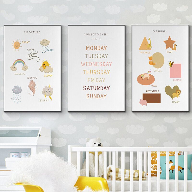 プレイルーム-赤ちゃんと女の子のためのキャンバスの壁のポスター,赤ちゃんと子供部屋の家の装飾のためのアルファベットと数字のポスター