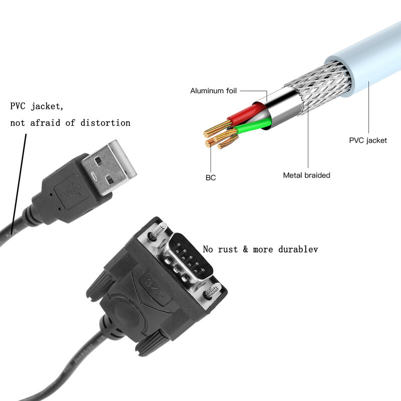 Кабель-Переходник USB RS232/DB 9-контактный, поддержка Win 7, 8, 10 Pro