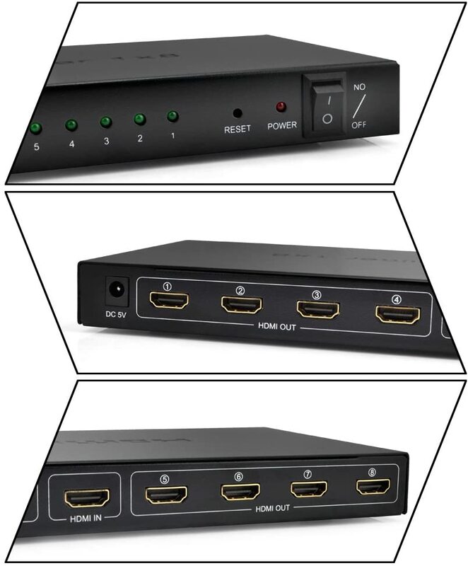 8 Port HDMI Splitter 1x8 Switch Amplify V1.4 1080P 3D Video Audio STB HDTV HDCP PS3 DVD