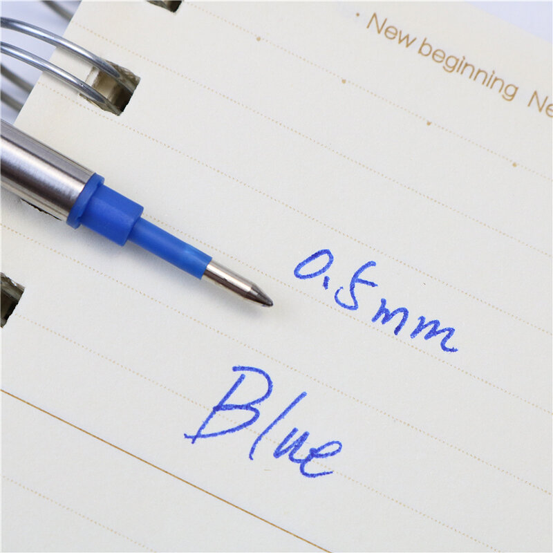 Metal caneta esferográfica recarga, cor azul e preta, 5mm, 5 pcs/lot, escrevendo acessórios
