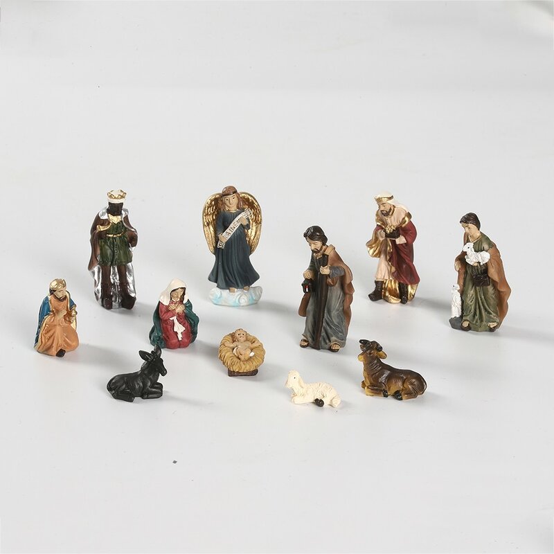 Elegante perfil natividade conjunto, inclui sagrada família resina figuras decorativas brinquedos para presente estátuas sagradas natal decoração para casa