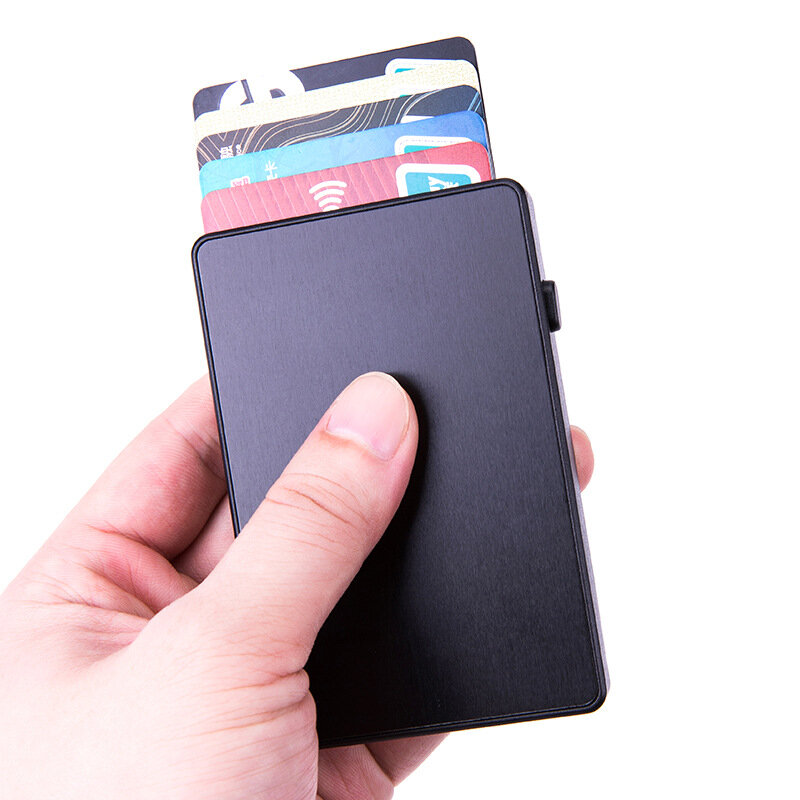 2021 Sáng Tạo Tự Động Bật Thời Trang Thẻ RFID Giá Đỡ Kim Loại Nhôm Siêu Mỏng Hộp Thẻ ID Giữ