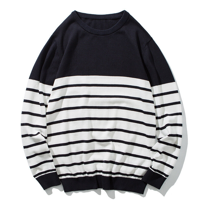 MRMT 2024 Brand Men's Knit Sweater Round Neck Slim Thick Stripe for Male Teen Knit Sweater