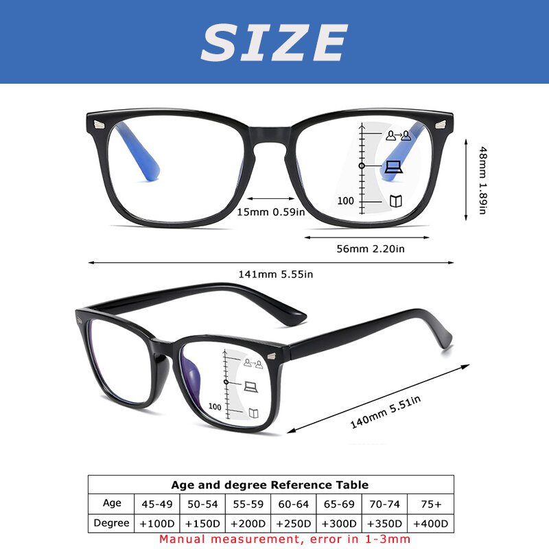 CRIXALIS-gafas de lectura progresivas para hombre y mujer, lentes cuadradas multifocales con dioptrías, antideslumbrantes, para ordenador, UV400