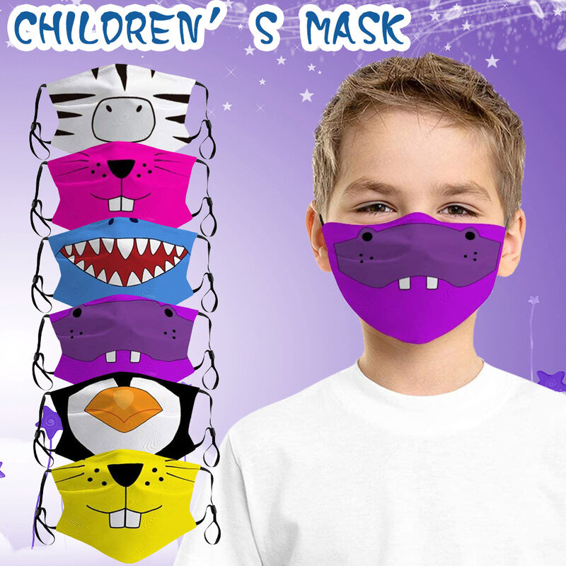 1 unidad de máscara impresa de dibujos animados en 3D para niños y niñas, máscara facial de algodón con filtro ajustable de impresión de dibujos animados para niños y niñas