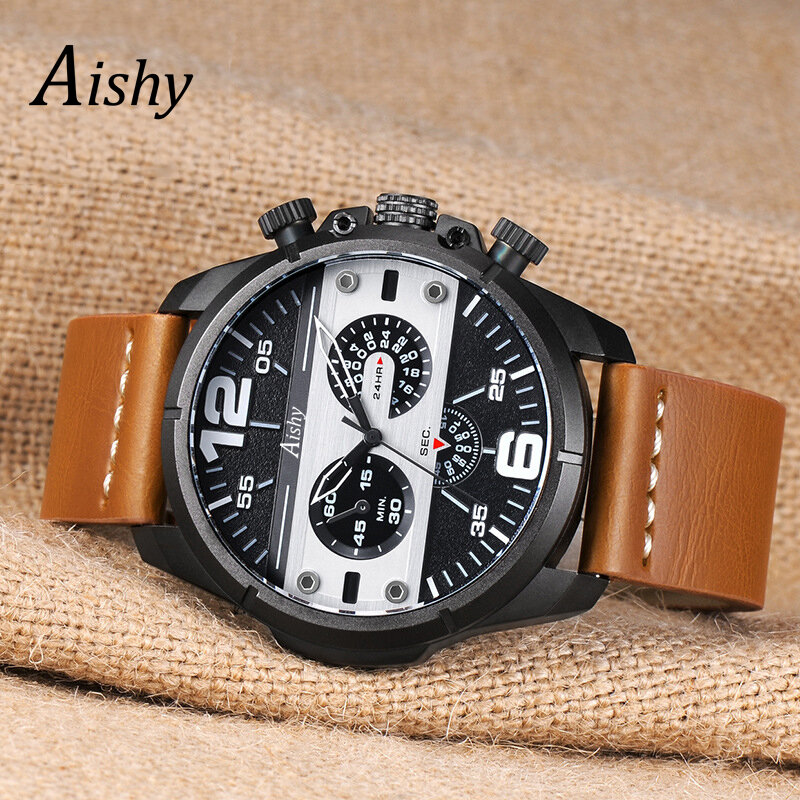 Modny męski luksusowy skórzany pasek kwarcowy zegarek na rękę dla dżentelmena zegarek sportowy dla chłopca часы мужские