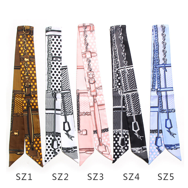 Bufandas de cuero con estampado de lunares para mujer, pañuelo de seda de marca, cinturón, pañuelo para la cabeza, 5x100cm