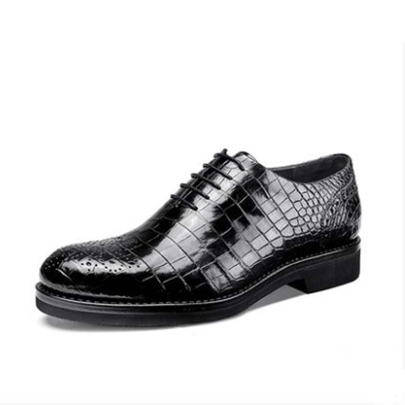 Gete nova tailândia couro de crocodilo sapatos masculinos bullock carve padrões projetos manuais sapatos de couro masculino negócios lazer