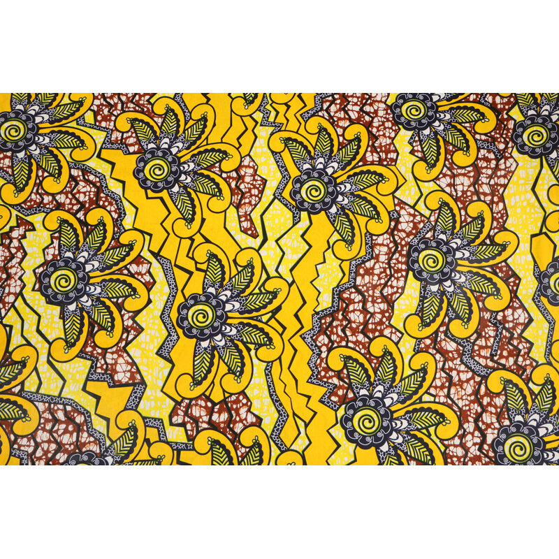 Tissu africain en cire 2019 coton à imprimé de fleurs jaunes, pagne africain hollandais, 6Yards, ensemble, 100%