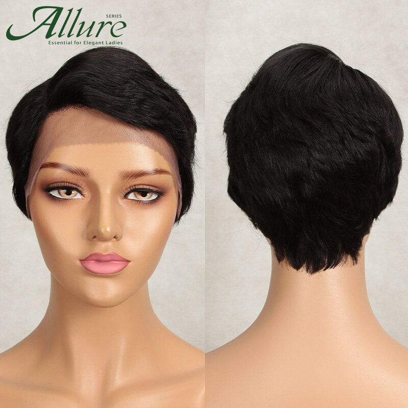 Peluca de cabello humano brasileño con corte Pixie para mujer, pelo corto con encaje en T, 613 ombré color rubio, marrón, Remy