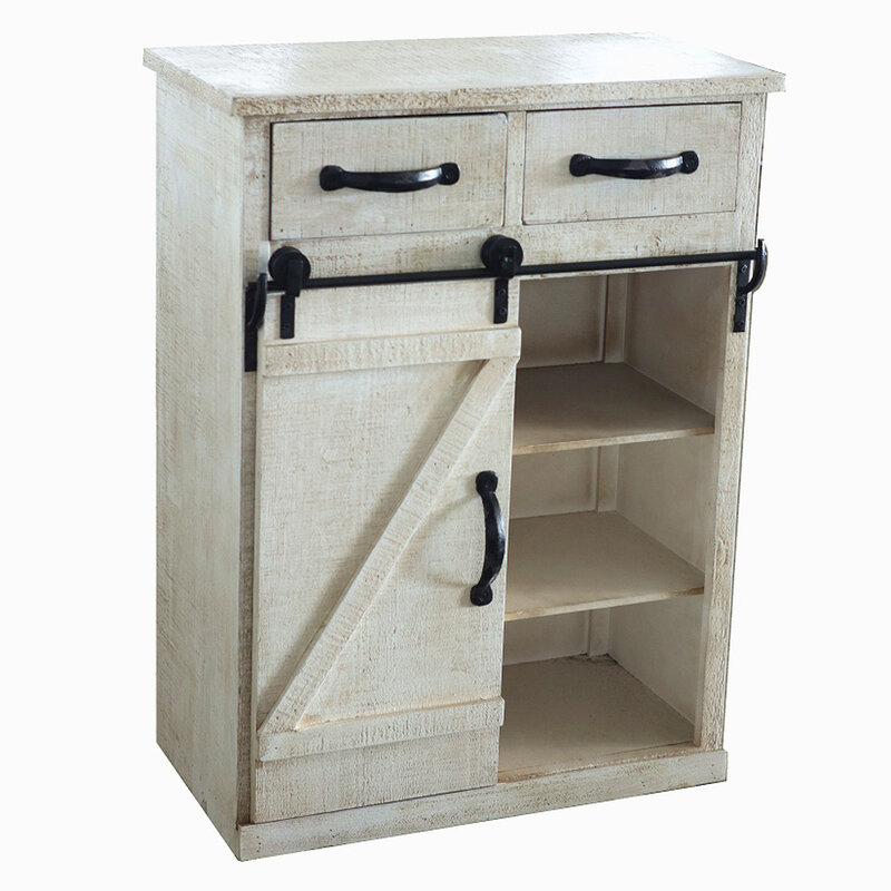 Classic Style White Country Style Single Barn Door With 2 Drawers Vintage Side Table  Wooden Cabinet Cupboard Kitchen Cabinet