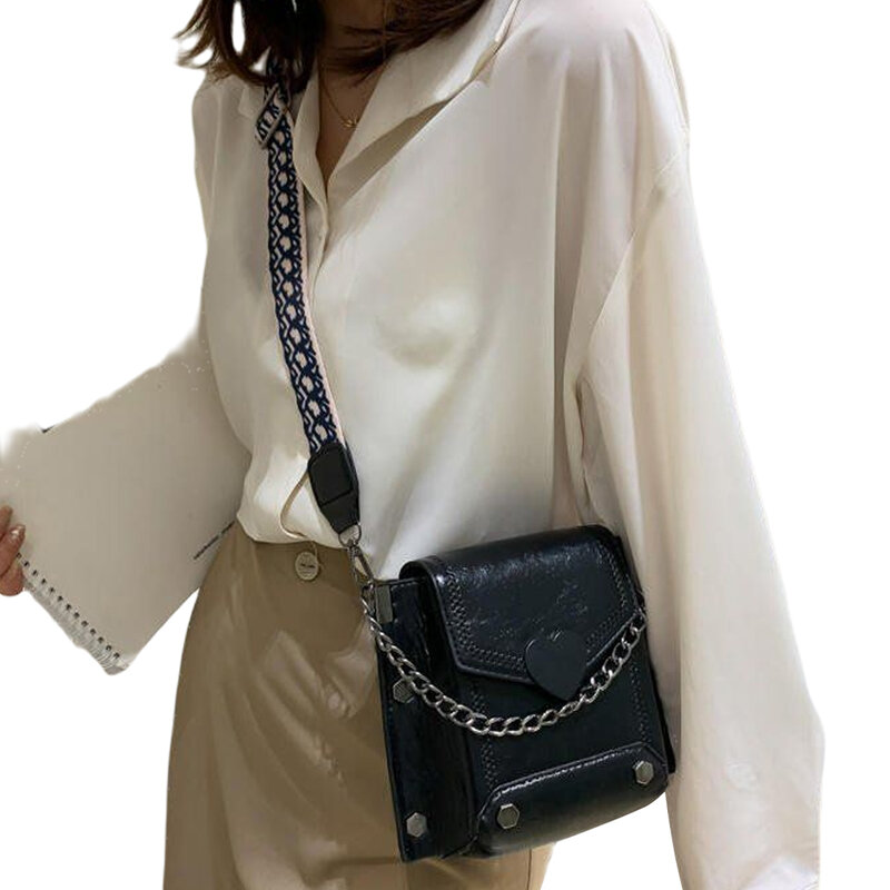 Frauen Umhängetasche Retro Stil Schulter Handtasche Satchel mit Herz Schnalle für Arbeit Reise Wandern
