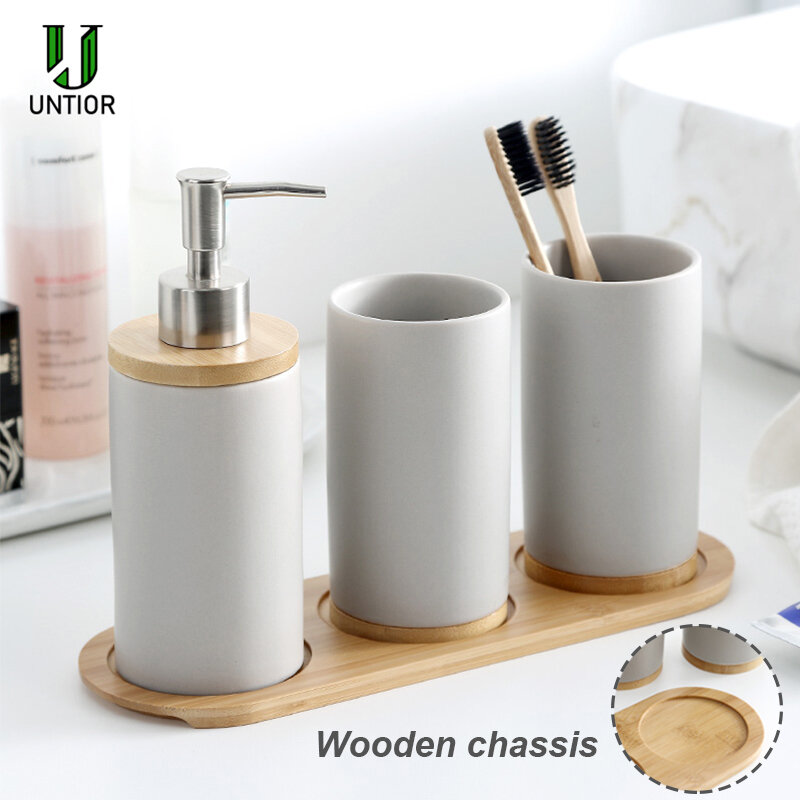 UNTIOR-Juego de accesorios de baño de cerámica, dispensador de jabón de moda, soporte para cepillo de dientes, vaso de cerámica, producto de baño para el hogar, 3 uds.