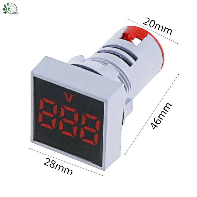 Faixa de medição de voltagem quadrada, 22mm, ac 12-500v, voltímetro, led, digital, indicador de saída de luz, tensão de saída