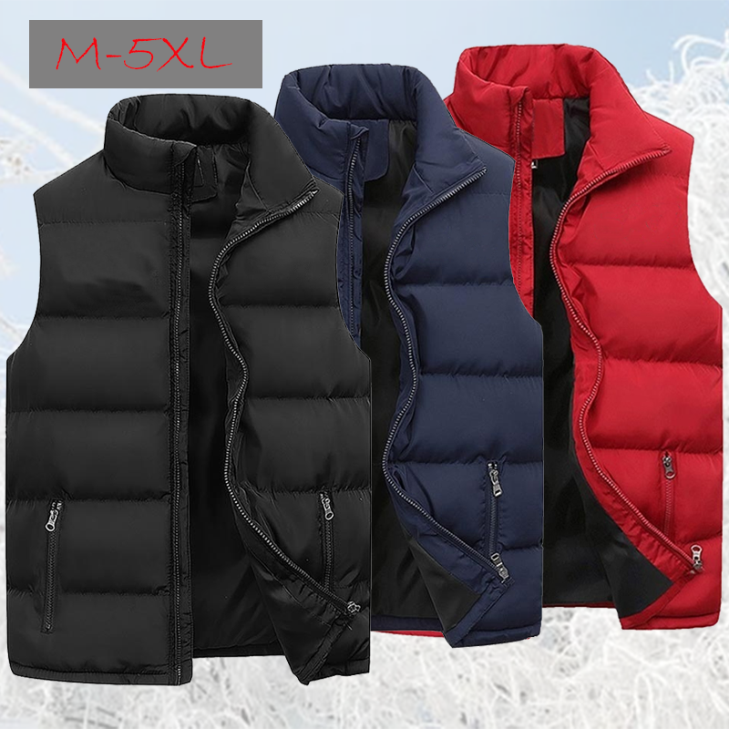 Chaleco de alta calidad para hombre, chaqueta de plumón sin mangas, abrigo cálido informal para exteriores, chaleco con cremallera de invierno