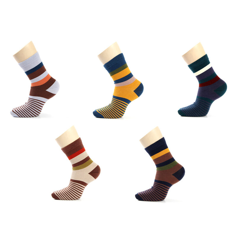 High Quality Combed Cotton Men's Socks Fashion Colorful Stripe Sock Soft Comfortable Dress Socks Men Size 38-45