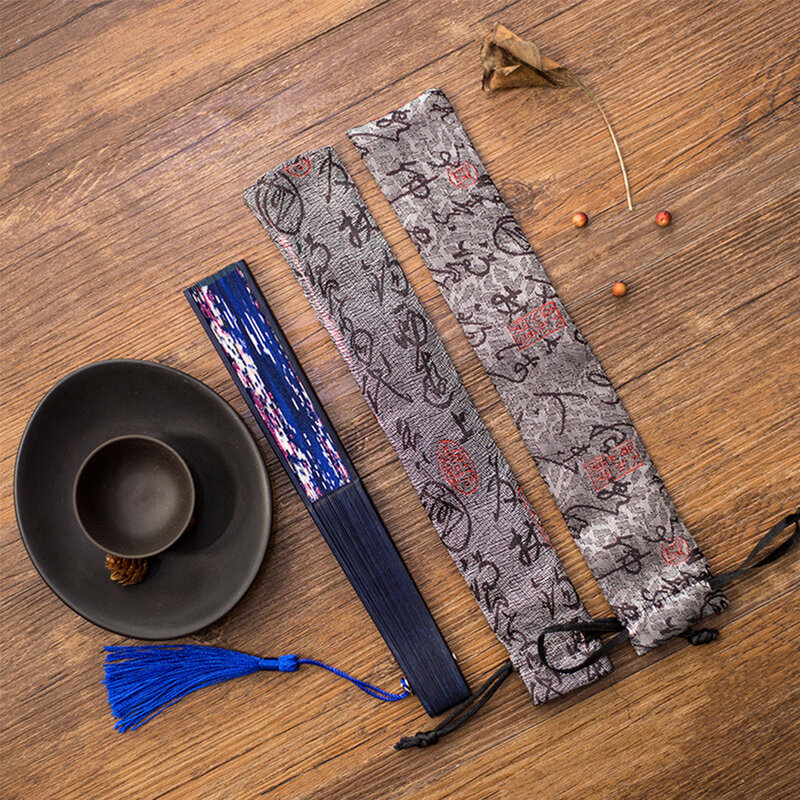 Dobrável mão ventilador bolsa decorativa mão ventilador saco poliéster tecido capa caso de alta qualidade estilo chinês artesanato