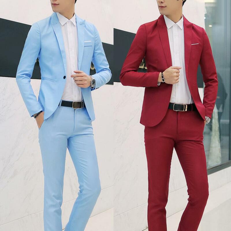 Terno de casamento de luxo masculino, blazers, traje masculino, festa formal, azul, clássico, vermelho, jaqueta, calças