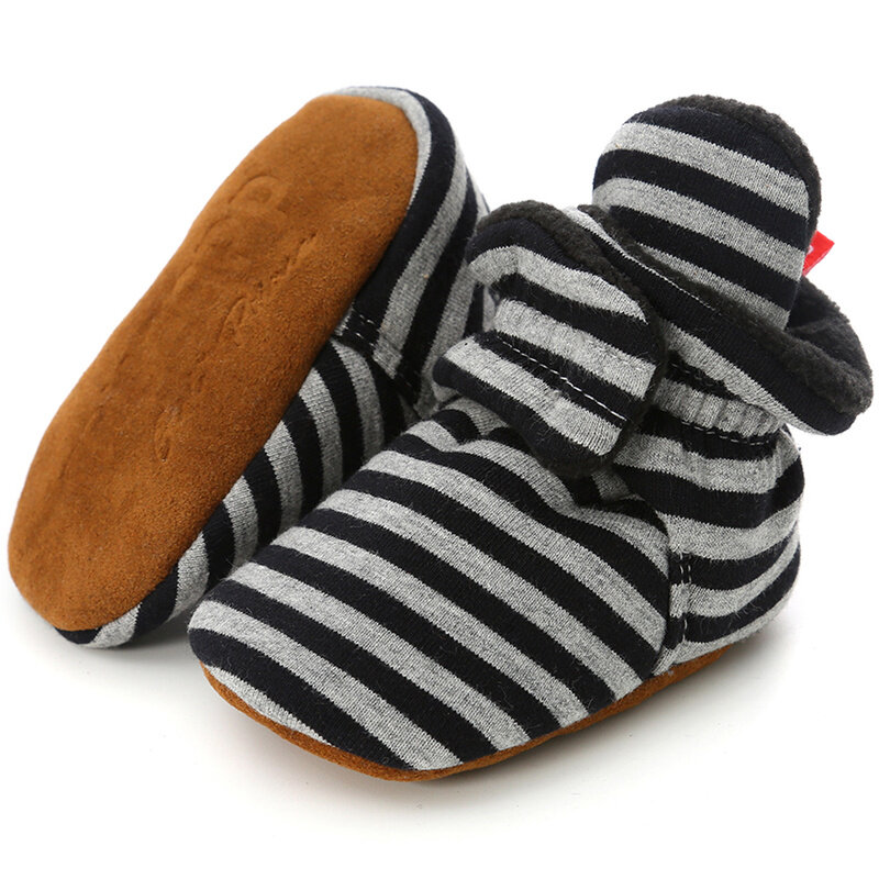 Scarpe da bambino per neonati calzini Boy Girl Stripe percalle neonato Toddler First Walkers stivaletti in cotone Comfort scarpe da culla morbide