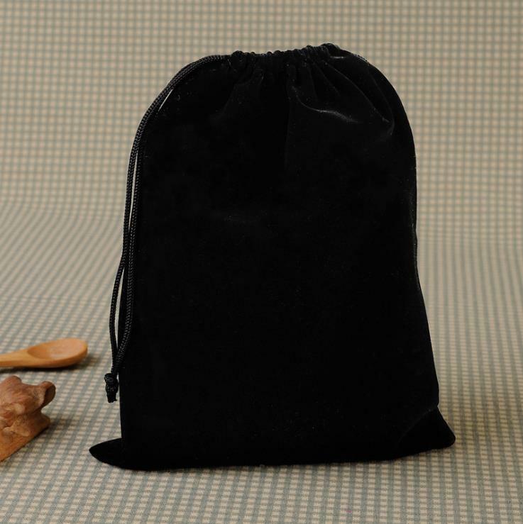 50 pçs/lote grandes sacos de veludo preto com cordão bolsas de presente para jóias festa de casamento saco de embalagem de armazenamento logotipo personalizado impressão
