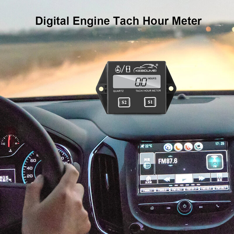 Kebidumei-tacómetro Digital para Motor de motocicleta, medidor de horas, calibre, 12v, pantalla LCD, impermeable, para coche y barco