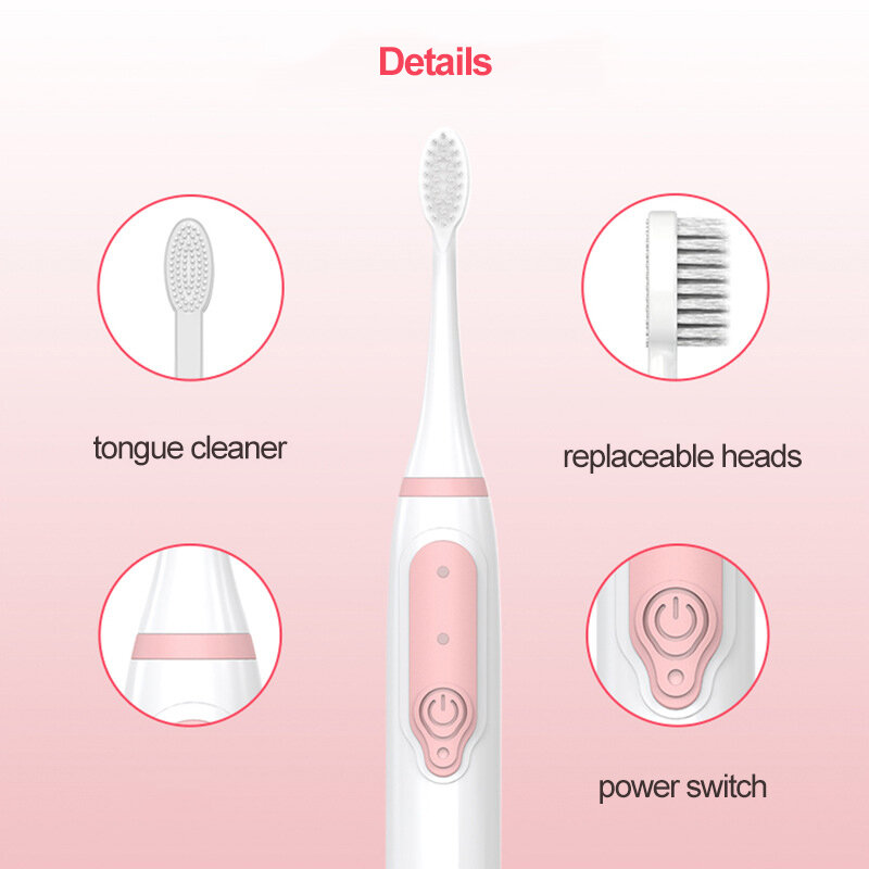Escova de Dentes Elétrica para Adultos, Escova Sônica com 3 Cabeças Macias, IPX7 Impermeável, Cuidado Oral, Novo