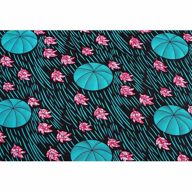 2019 africano cera novo design tecido azul guarda-chuva & rosa folha impressão pagnes africano garantido cera impresso tecido