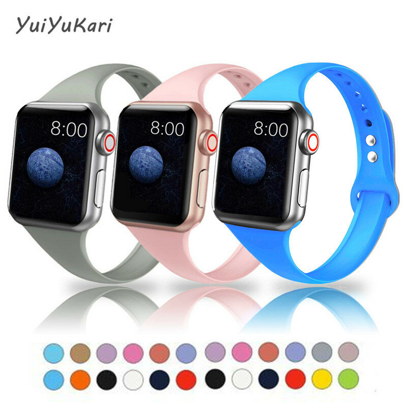 Тонкие полосы для apple watch band 4 44 мм 40 мм (iwatch 5) apple watch 3 2 1 ремешок 42 мм 38 мм силиконовый ремешок аксессуары