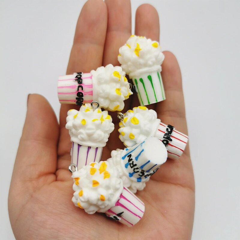 4pcs 3D 34*22mm Resin Slime filler Popcorn Charms Very Cute Keychain Pendant Necklace Pendant for DIY Decoration Dollhouse