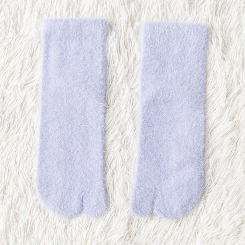 Милые сандалии-шлепанцы с разрезом, носки с двумя пальцами, теплые зимние носки с двумя пальцами, мужские женские утепленные носки средней длины с разрезом