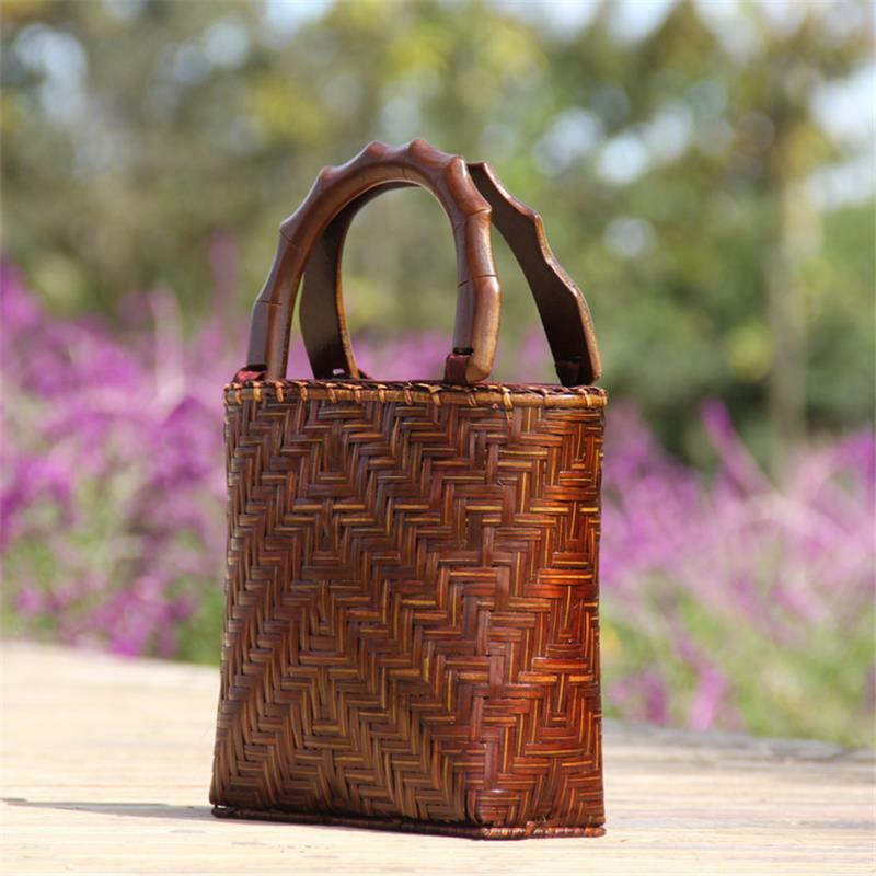 Mini bolsa de bambú tejida hecha a mano, bolso de mano Retro, almacenamiento de Ceremonia de té, nuevo, 21x18CM, a6108
