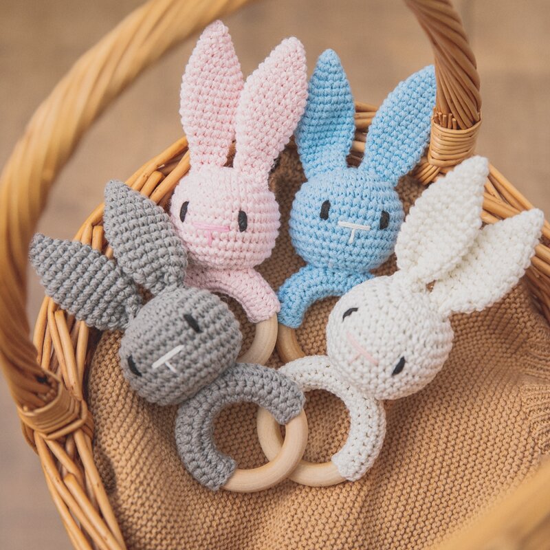 Grzechotka dla dzieci szydełka Amigurumi Bunny grzechotka dzwon noworodka Knitting Gym zabawki edukacyjne gryzak dziecko mobilne grzechotka 0-12 miesięcy