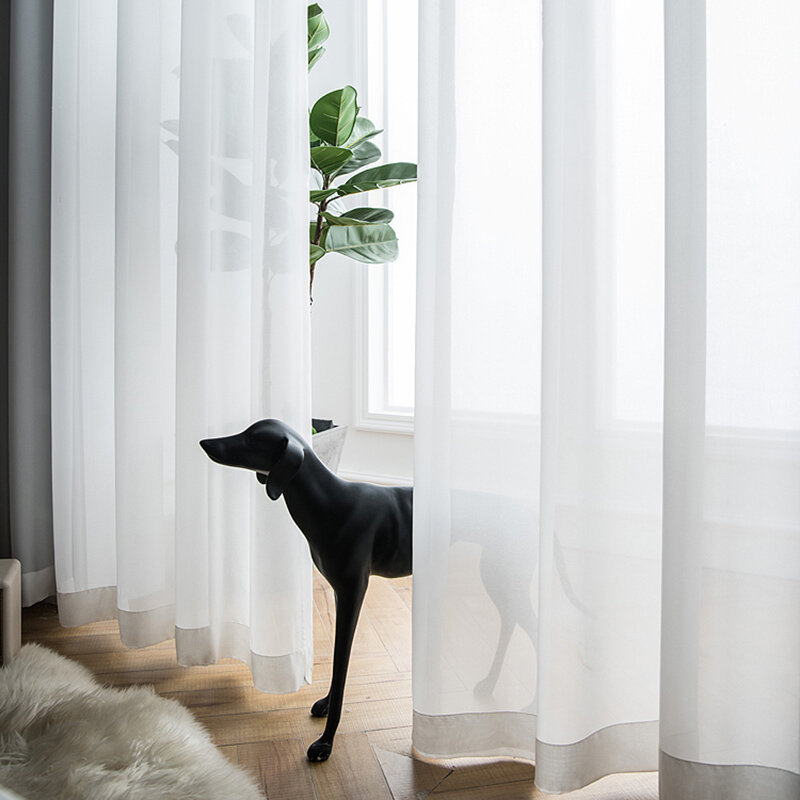 NORNE Top Quality Luxurious Chiffon Solid White Sheer Curtains for Living Room Bedroom Decoration Window Voiles Tulle Curtain